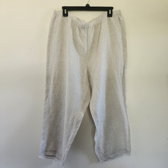 Eileen Fisher 100% Organic Linen Wide Leg Crop Pants Natural Frayed Hem Size XL - Picture 1 of 10